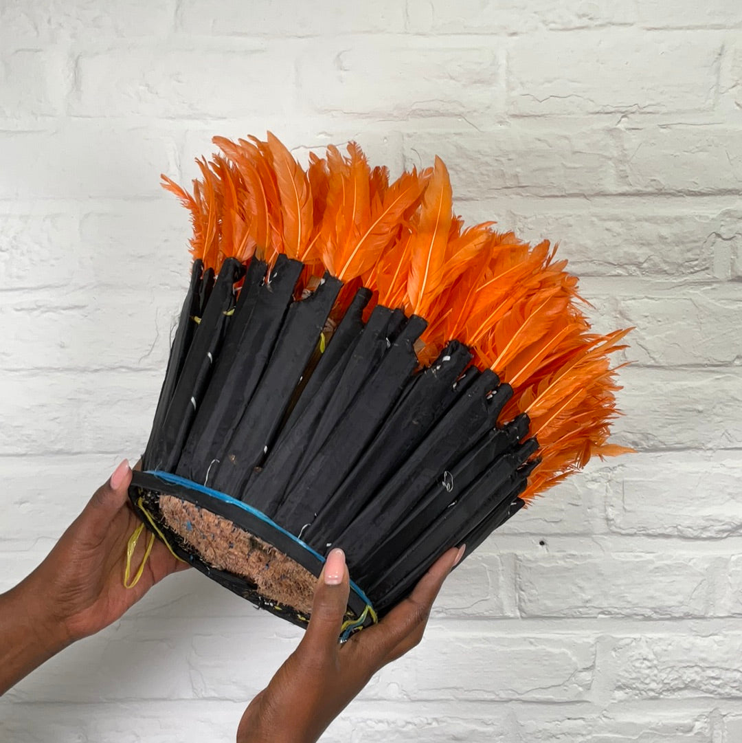 Juju hat medium #03 | CAMEROONDESCRIPTION
This organge Juju hat was handcrafted by the Bamiléké people of Cameroon. Also known as a Tyn hat, this ceremonial headdress was traditionally worn by Juju hat medium #03Ineza African Interior Art