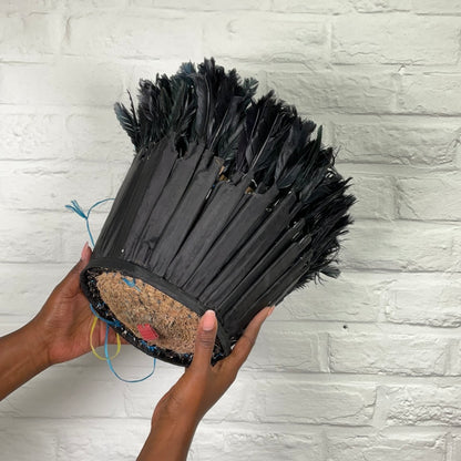 Juju hat medium #06 | CAMEROONDESCRIPTION
 
This black Juju hat was handcrafted by the Bamiléké people of Cameroon. Also known as a Tyn hat, this ceremonial headdress was traditionally worn by trJuju hat medium #06Ineza African Interior Art