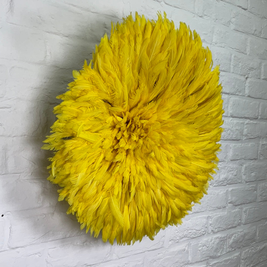 Juju hat medium #05 | CAMEROONDESCRIPTION
 
This yellow Juju hat was handcrafted by the Bamiléké people of Cameroon. Also known as a Tyn hat, this ceremonial headdress was traditionally worn by tJuju hat medium #05Ineza African Interior Art