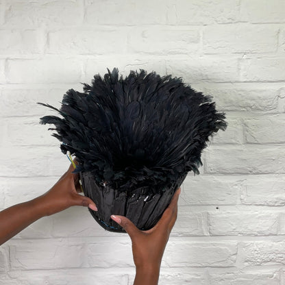 Juju hat medium #06 | CAMEROONDESCRIPTION
 
This black Juju hat was handcrafted by the Bamiléké people of Cameroon. Also known as a Tyn hat, this ceremonial headdress was traditionally worn by trJuju hat medium #06Ineza African Interior Art