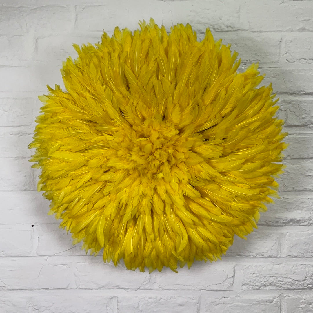 Juju hat medium #05 | CAMEROONDESCRIPTION
 
This yellow Juju hat was handcrafted by the Bamiléké people of Cameroon. Also known as a Tyn hat, this ceremonial headdress was traditionally worn by tJuju hat medium #05Ineza African Interior Art