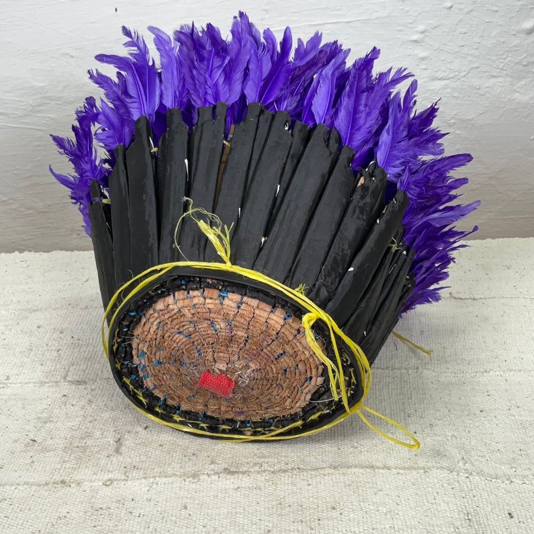 Juju hat medium #01 | CAMEROONDESCRIPTION
 
This deep purple Juju hat was handcrafted by the Bamiléké people of Cameroon. Also known as a Tyn hat, this ceremonial headdress was traditionally wornJuju hat medium #01Ineza African Interior Art